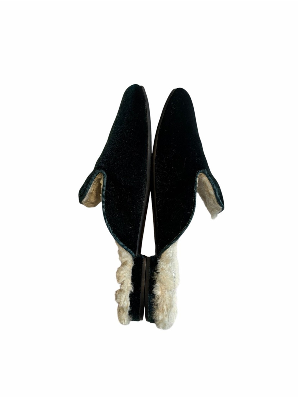 Birdies The Phoebe Dark Green Velvet Faux Fur-Lined Slides Indoor Outdoor 8.5 - Picture 7 of 8